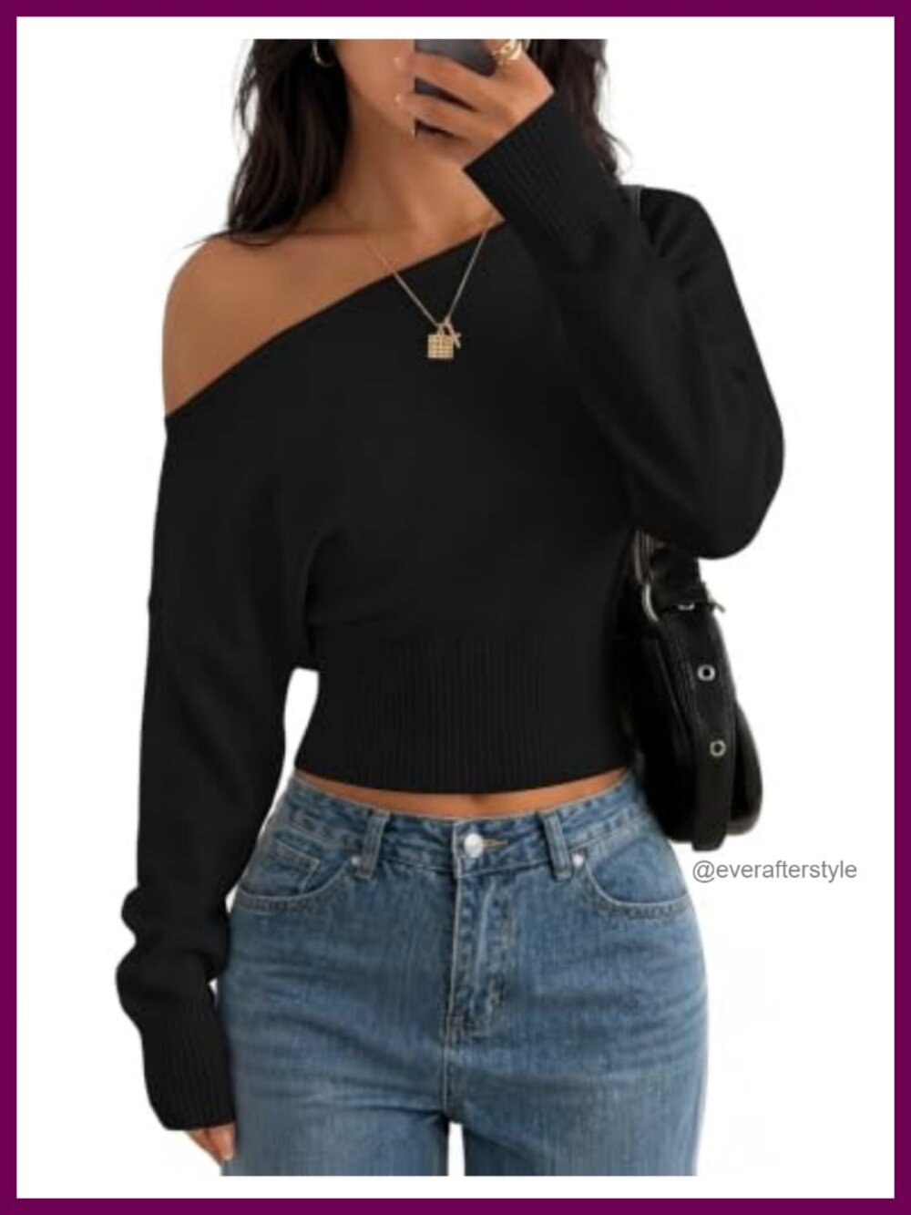 Off Shoulder Cropped Knit Sweater Puff Long Sleeve Ribbed Cinched Waist